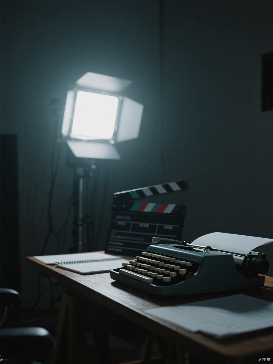 Professional scriptwriting studio with typewriter and clapperboard